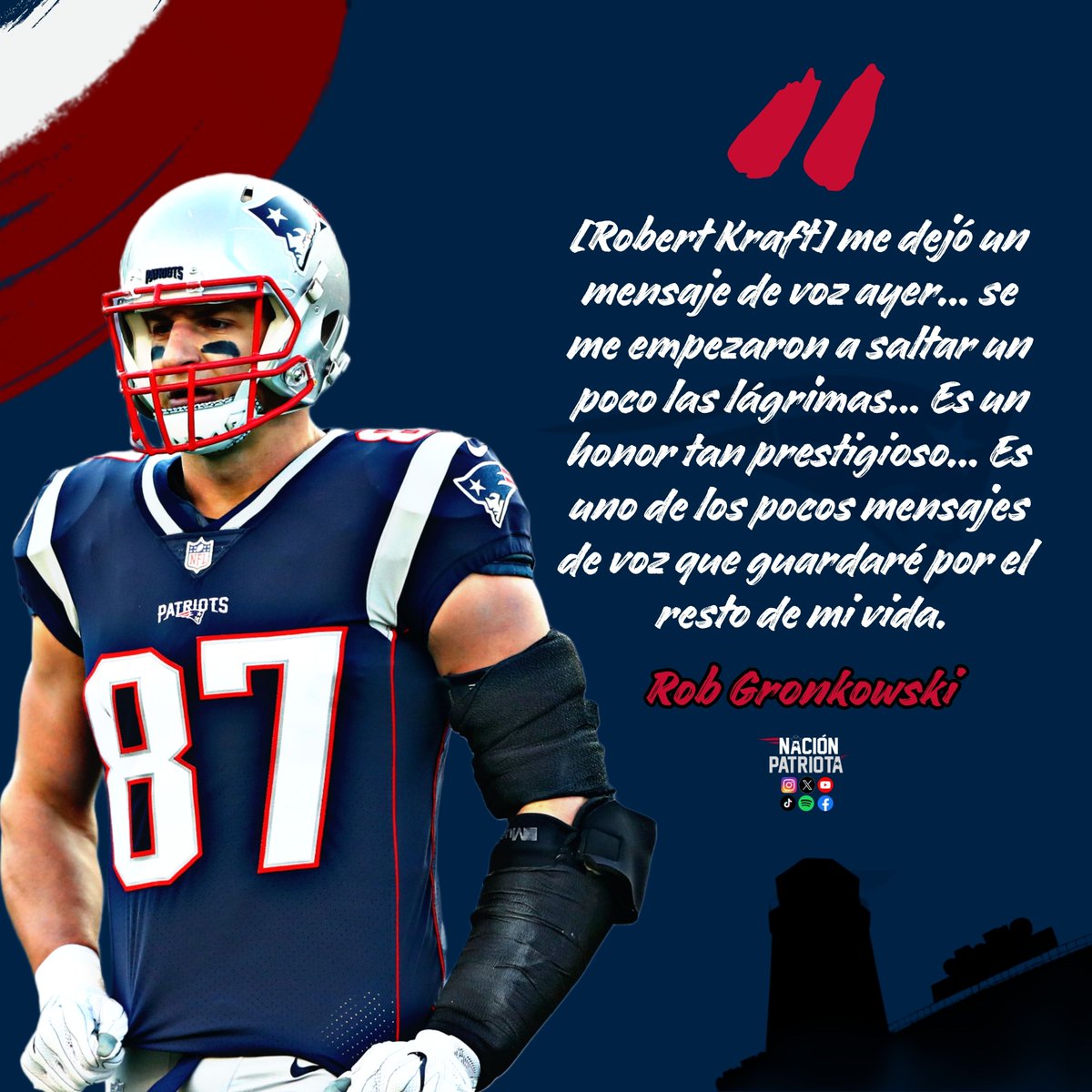 nacionpatriots's tweet image. Rob Gronkowski reveló que el mismísimo Robert Kraft le informó que sería ingresado al Salón de la Fama de los #Patriots

“[Robert Kraft] me dejó un mensaje de voz ayer… se me empezaron a saltar un poco las lágrimas… Es un honor tan prestigioso… Es uno de los pocos mensajes de