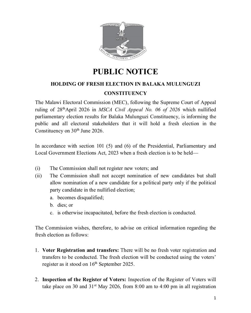Malawi Electoral Commission tweet media