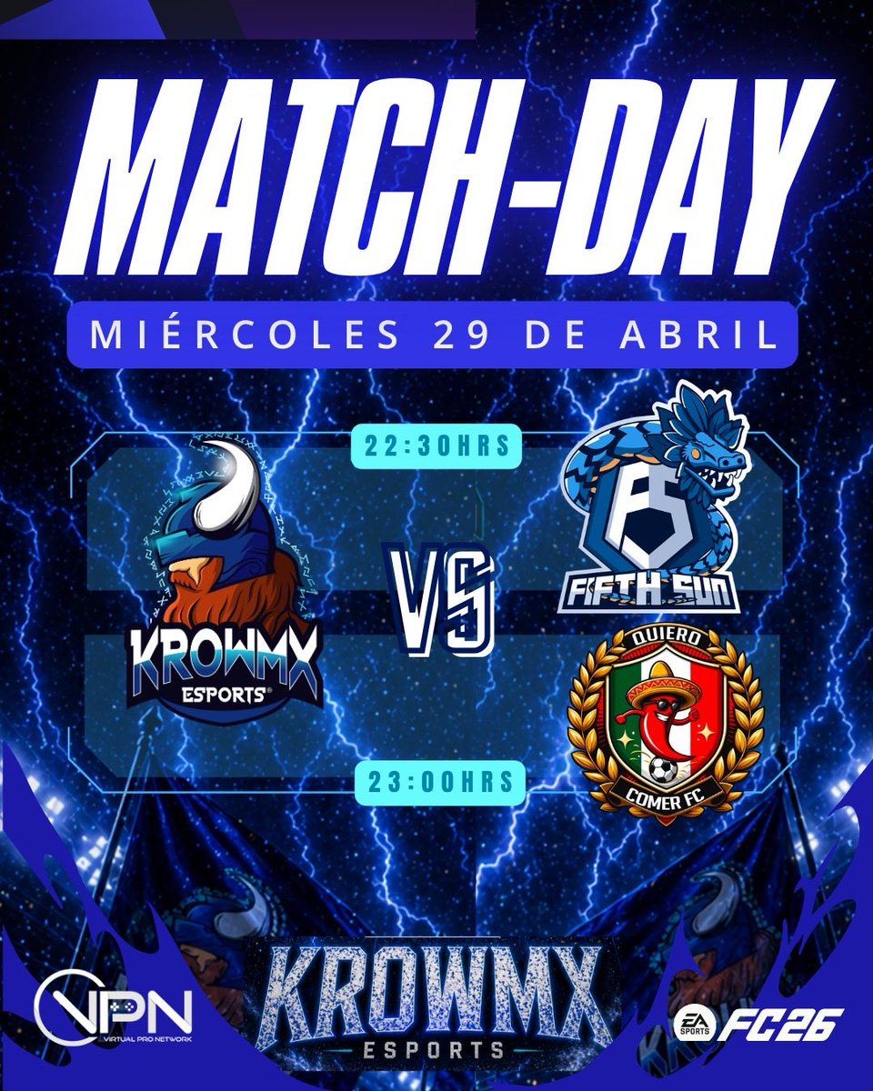 KrowmxEsports's tweet photo. ¡HOY VOLVEMOS A JUGAR! 🎮⚽️
Tenemos dos jornadas más por delante esta noche.
El objetivo: los seis puntos! 💪🏽🔥
Únete a las transmisiones de alguno de nuestros jugadores.
#KrowIt ⚔️🔵 https://t.co/OYWJ2iU2ix
