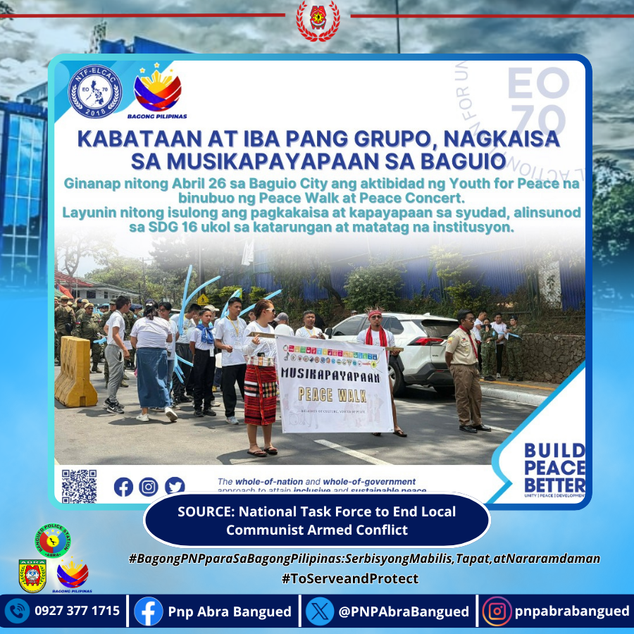 PNPAbraBangued's tweet image. 𝗞𝗮𝗯𝗮𝘁𝗮𝗮𝗻 𝗮𝘁 𝗶𝗯𝗮 𝗽𝗮𝗻𝗴 𝗴𝗿𝘂𝗽𝗼, 𝗻𝗮𝗴𝗸𝗮𝗶𝘀𝗮  𝘀𝗮 𝗺𝘂𝘀𝗶𝗸𝗮𝗽𝗮𝘆𝗮𝗽𝗮𝗮𝗻 𝘀𝗮 𝗕𝗮𝗴𝘂𝗶𝗼

SOURCE: facebook.com/share/p/18URTQ…

#BagongPNPparasaBagongPilipinasSerbisyongMabilisTapatatNararamdaman
#ToServeandProtect
#procar