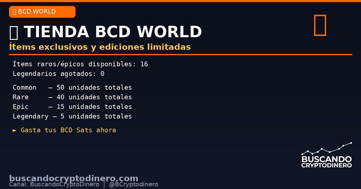 BCryptodinero's tweet image. 🛍️ Tienda BCD World — Stock Limitado:

🔵 16 ítems raros/épicos disponibles
⚫ 0 legendarios ya agotados

Solo 5 legendarios existirán en total.
¿Ya tienes el tuyo? 👇
app.buscandocryptodinero.com
#BCD #NFT #Crypto #GameFi