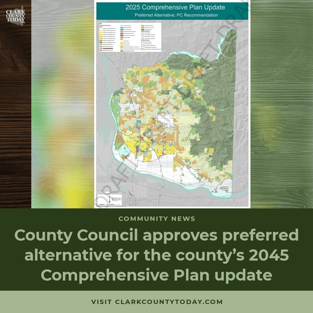 NewsFromCCT's tweet photo. The 3-2 County Council vote preserves Ridgefield's urban growth expansions, including 840 affordable housing units and 1,261 jobs, despite farmland protection concerns. https://t.co/2g4jDPWgkR #ClarkCounty #ComprehensivePlan #Politics https://t.co/ksUcysGfdv