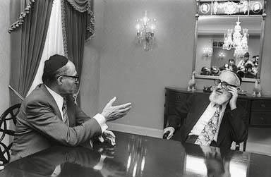 jewishhistoryst's tweet photo. Newly elected Prime Minister of Israel, Menachem Begin, and Rabbi Joseph B. Soloveitchik (right), often referred to as "The Rav". The meeting took place in July 1977 at Rabbi Soloveitchik’s apartment in Washington Heights, New York, while Begin was in the United States to meet with President Jimmy Carter.