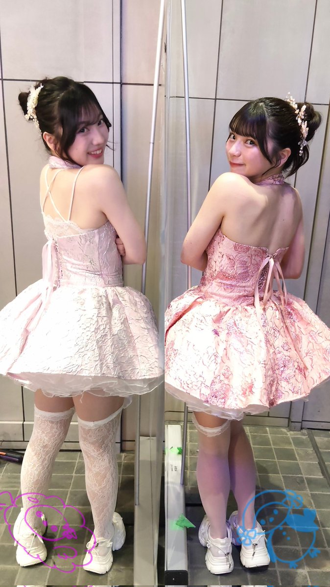 4/26 『春の #カブキチェケ 合戦』
#姫野ひなの #姫野ゆめの
ツーショット写メ

ツーショットから不要部分(ヲタク)を削除して二人分を並べたら
最強姉妹の最強かわいい後ろ姿(振り向き)の出来上がり