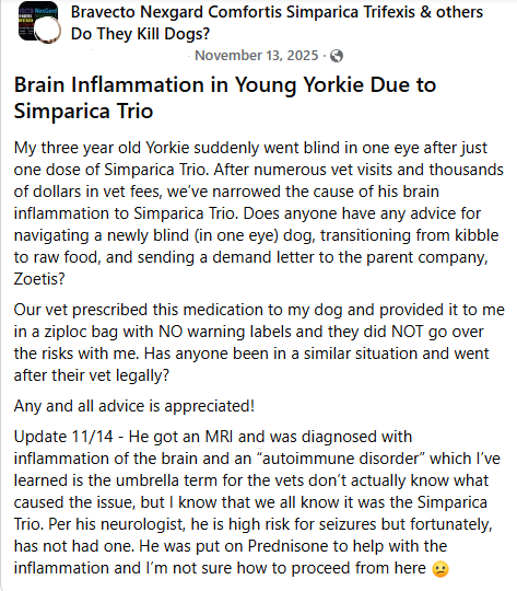 badpetmeds's tweet photo. This happened after Yorkie was given Simparica Trio.  He ended up passing away.  RIP.🌈💔😢
1/3 https://t.co/U3EPSgWACr