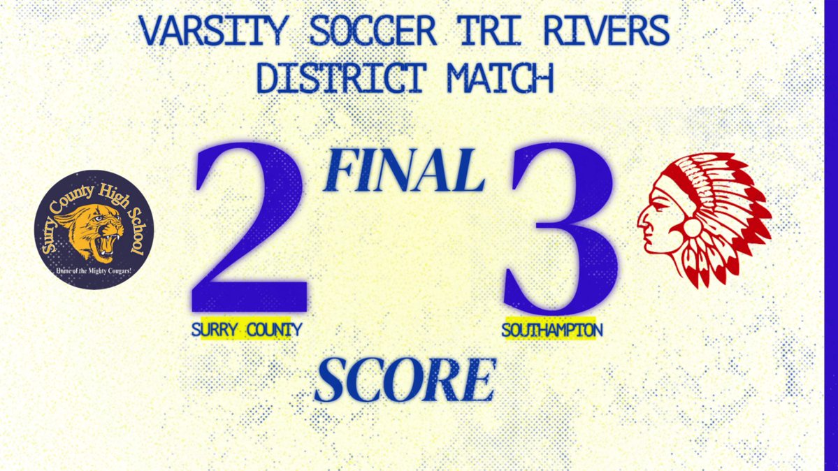 surryathletics's tweet image. Cougar fans, here is tonight's final score from our varsity soccer match against the Southampton Indians.
#COUGARPRIDE