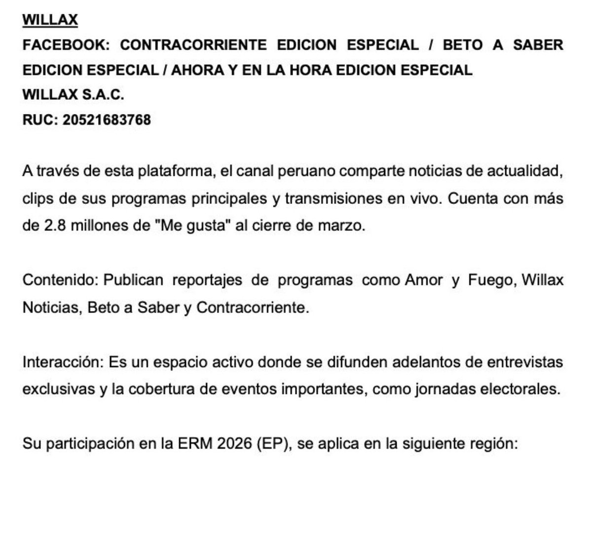 ONPE <a href="/ONPE_oficial/">ONPE</a> informa que los programas de <a href="/willaxtv/">Willax Televisión</a> estarán en la franja electoral de la segunda vuelta con sus programas donde le dicen que son una mafia.

Willax va recibir más de 80 mil soles del Estado. Para cobrar ya no son una mafia.