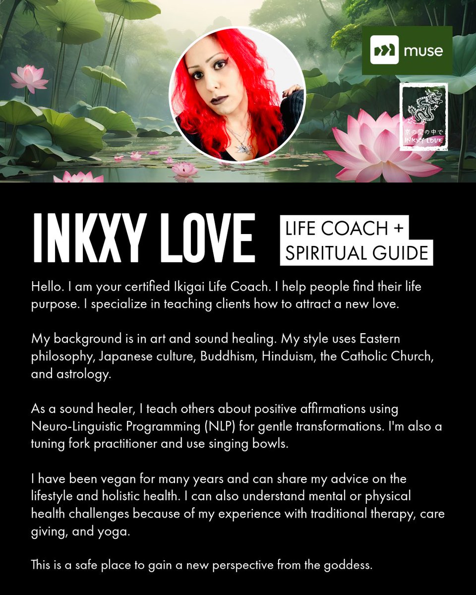 xinkxylovex's tweet image. Ikigai Life Coach.

My advice is available on the Muse app. @musecoaching_ 

Connect with me there to become my client.

Muse
musecoaching.com/coachprofile?c…

Website
beacons.ai/inkxylove

#affirmations #love #japan #california #positiveaffirmations #meditation #nlp #mindfulness