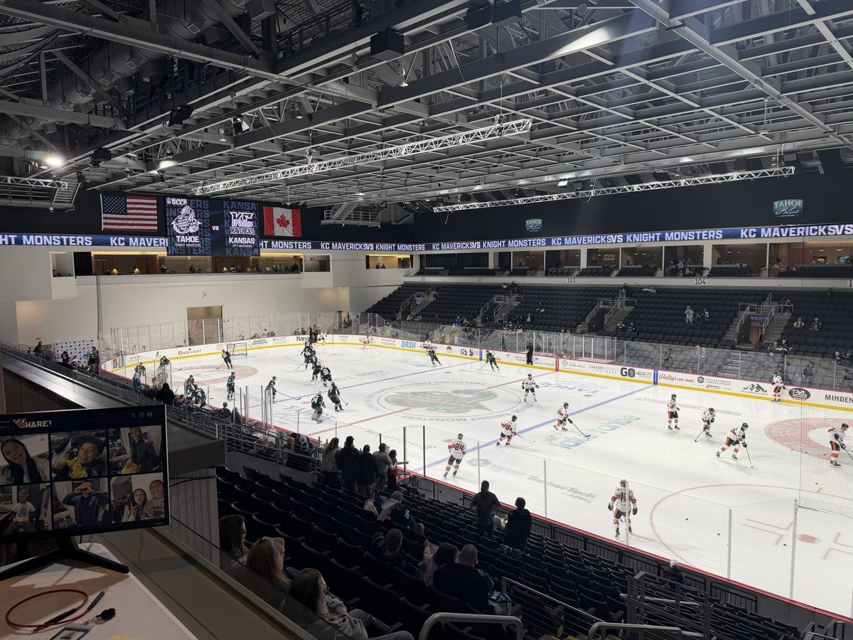 BrendenPulo's tweet photo. It’s Playoff time here in Tahoe! Game 3 about to get underway as the Knight Monsters try to make this a 2-1 series.

Pregame at 6:50 PT (8:50 OK), puck drop at 7 PT.

Hope you can join us! https://t.co/ZMu8pJKREv