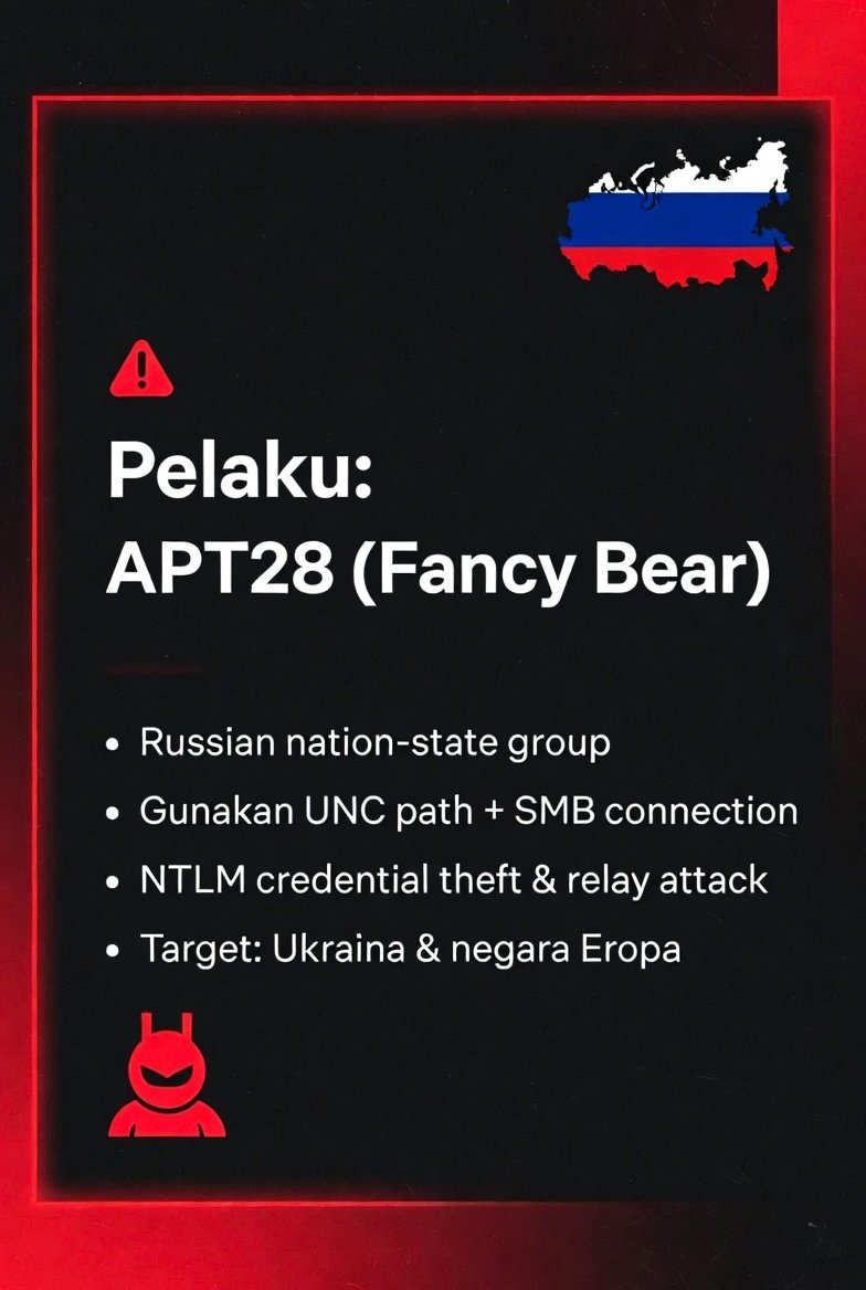 csalab_id's tweet image. 🚨 Microsoft Konfirmasi CVE-2026-32202 SEDANG DIEKSPLOTASI AKTIF!

Windows Shell Spoofing dimanfaatkan APT28 (Fancy Bear - Rusia).

Masih bisa serang meski sudah dipatch sebelumnya.

Update Windows &amp;amp; Edge SEKARANG!

#CVE202632202 #WindowsSecurity #APT28