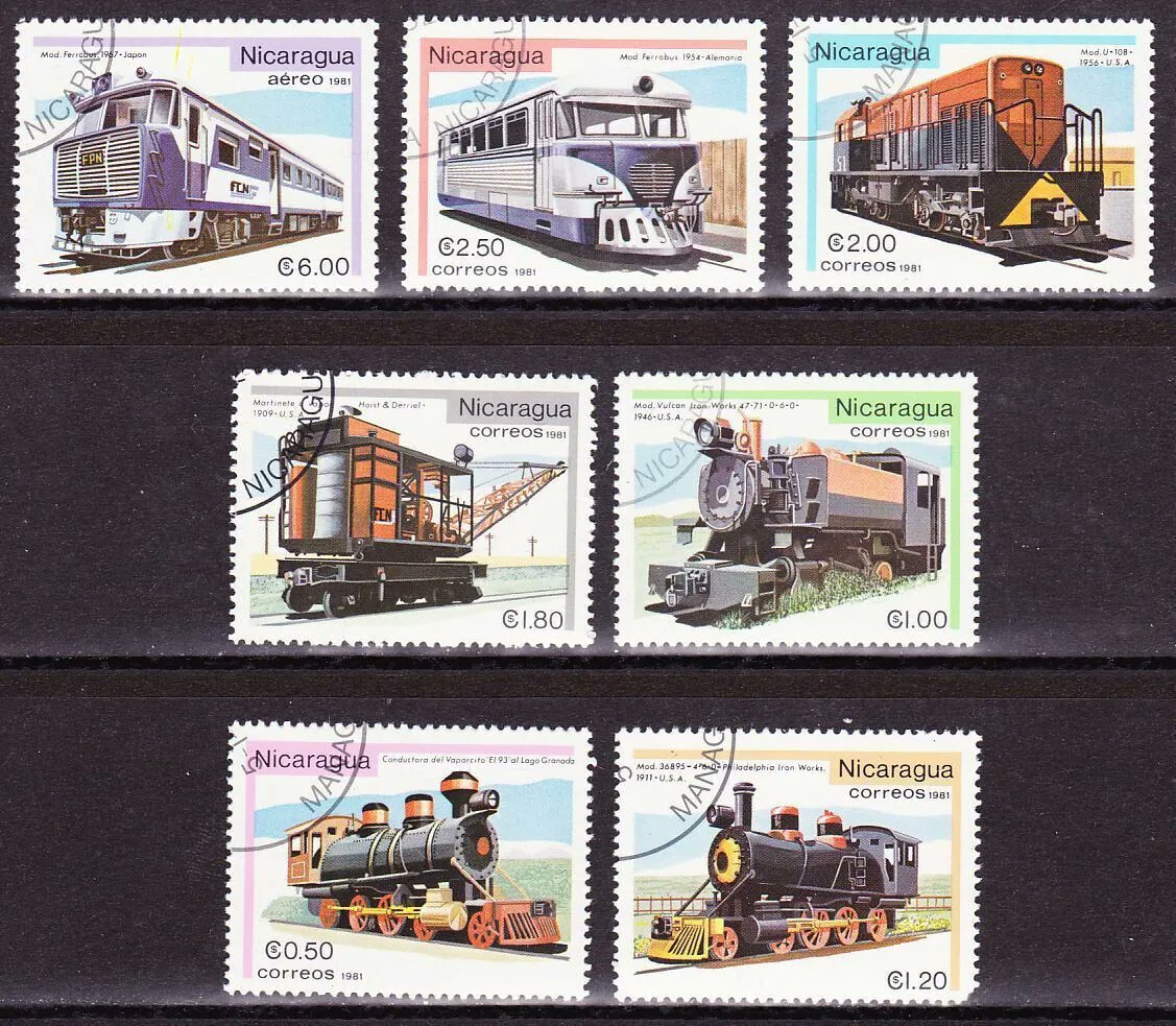 _Goblin's tweet image. Latest acquisition for the railway themed section of my collection.  These are from Nicaragua 1981.  #stampoftheday #stampcollecting #philately #stamps #postage #trains
