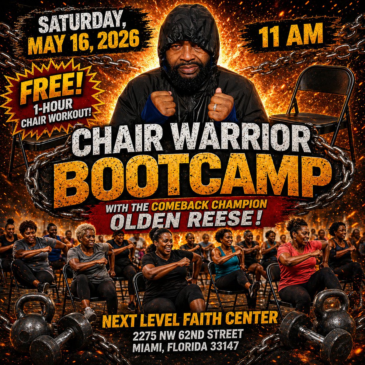 olden14's tweet photo. Don’t underestimate the chair it’s about to WORK you!
All fitness levels welco me
Real results.                           Next Level Faith Center 2275 n w 62ndst miami fl 33147
Invite your accountability partner, bring a friend
 This isn’t just a workout it’s a COMEBACK! https://t.co/saDAXhFYfD