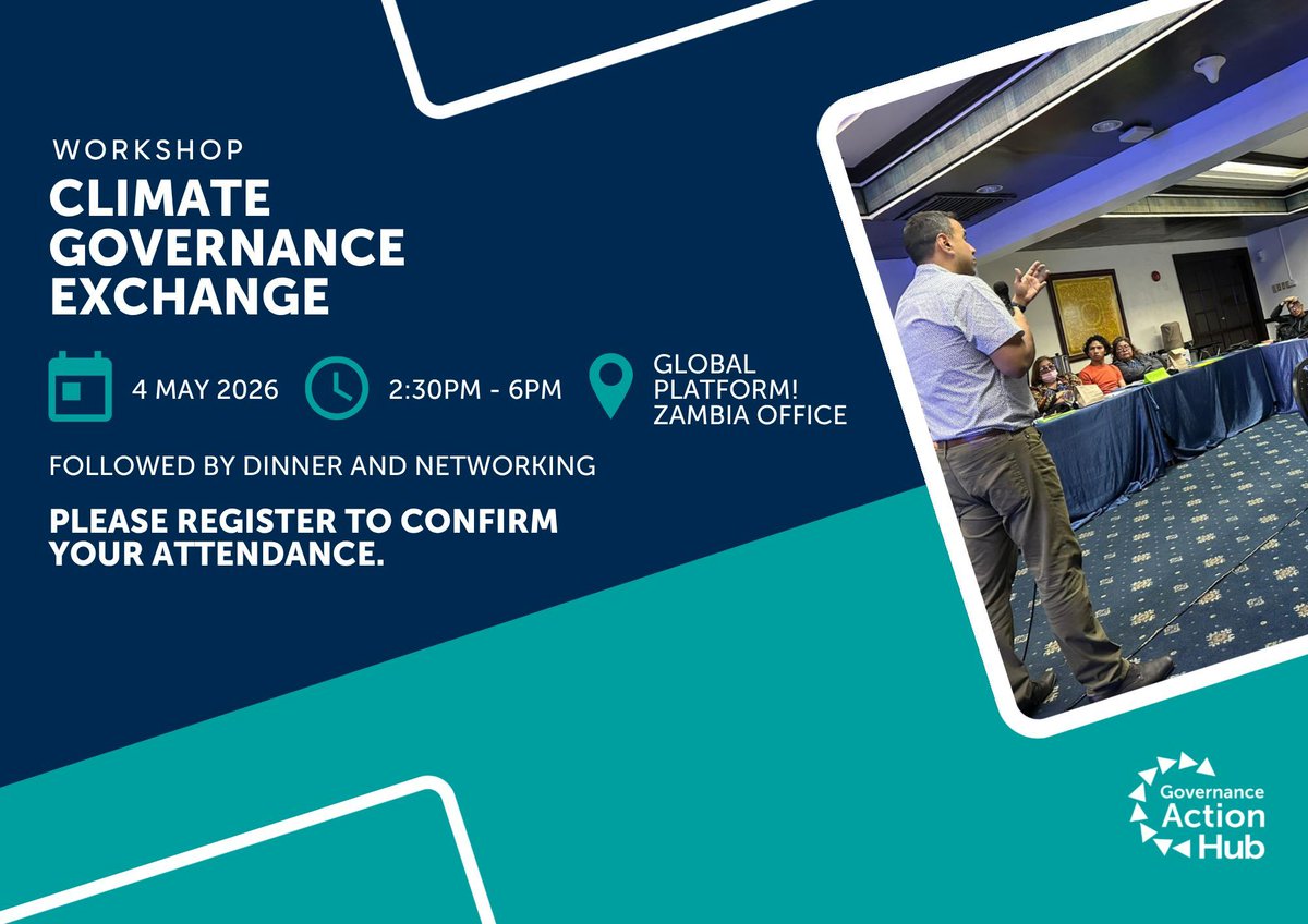 GovActionHub's tweet photo. 📢 How can climate evidence better reach the decisions that matter? On May 4, we’re hosting a Climate Governance Exchange to connect practitioners working across climate, governance, and digital rights.

👉 If you’re in Lusaka, we’d value your perspective! https://t.co/zZcXTJ18QU https://t.co/8qImzuocxn