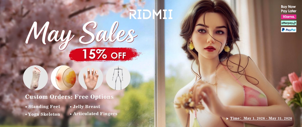 RIDMIIDOLL's tweet image. Have a nice day! Our May promotional campaign is about to go live 🥳

#RidmiiDolls #MaySale #15PercentOff  #LimitedTimeOffer #RealisticDoll #SiliconeDoll #SaleAlert #MayPromotion #SaveBig
