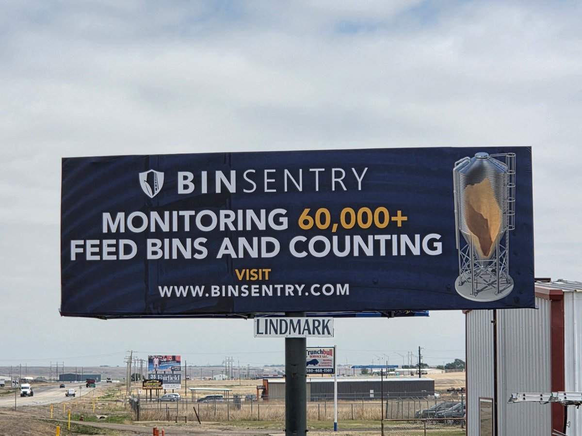 BinSentry's tweet photo. We’ve officially made it… billboard famous 😎

If you’re passing through Guymon, OK, keep an eye out — BinSentry is now roadside, reminding folks we’re monitoring 60,000+ feed bins (and counting).

#AgTech #FeedIndustry #BillboardFamous #BinSentry #FeedManagement https://t.co/d2jnbQAheu