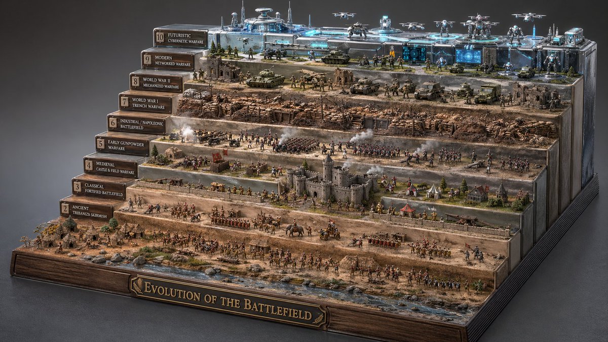 The Evolution of Warfare: A 3D Time-Lapse Diorama - PromptGather image 1