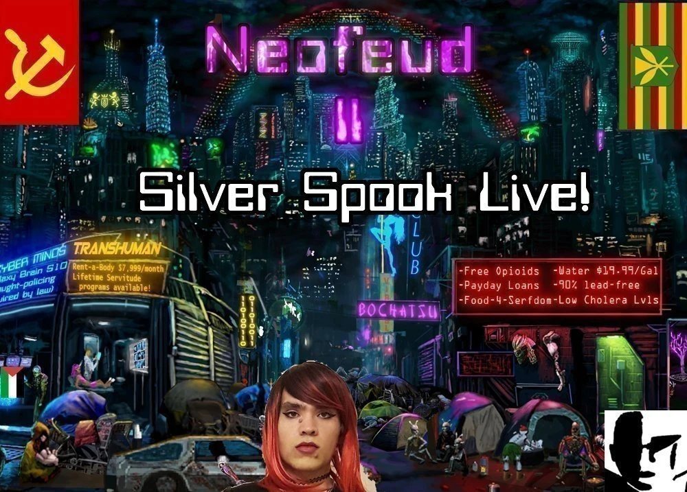SilverSpookGuy's tweet image. Neofeud 2, anti-imperial analysis, retrogames &amp;amp; more!  Silver Spook Live - State of Our Dystopian Game / Present! twitch.tv/silverspook ⁠  #indiedev #indiegame #indiegamedev #gamedev #scifiart ⁠⁠⁠#artist ⁠⁠#art #noai