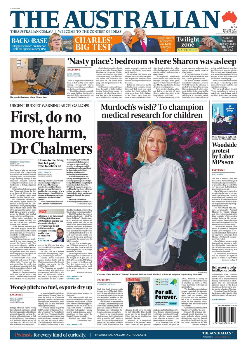 vittart75's tweet image. Australie. L'#inflation annuelle grimpe à 4,6% contre 3,7% en mars. La faute à la guerre israélo-américaine contre l'#Iran, dit le Trésorier Jim #Chalmers. Mais la droite blâme les dépenses publiques du gouvernement travailliste. Une hausse des taux d'intérêt est à prévoir.