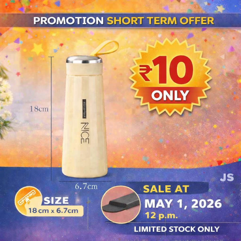 SeasonBazaar's tweet image. 🔥 PROMOTION SHORT TERM OFFER 🔥

Grab this stylish premium bottle for just ₹10 ONLY! 😍✨

🛍️ Limited Stock Available
📏 Size: 18 cm x 6.7 cm
📅 Sale Starts: May 1, 2026
⏰ Time: 12 

#SeasonBazaar #SpecialOffer #PromotionSale #BottleOffer #LimitedStock #MegaDeal #Only10Rupees