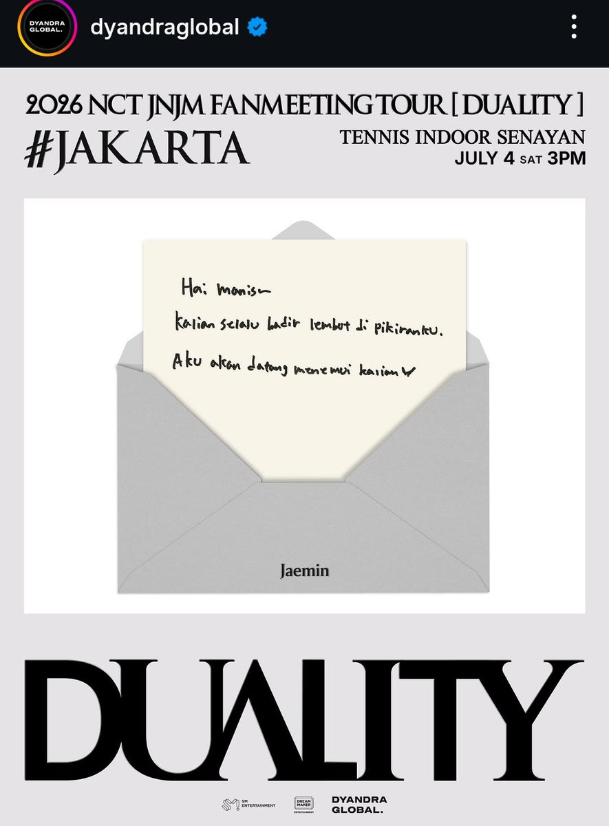 Tulisan jaemin dalam Bahasa Indonesia 🫰 "kalian selalu hadir lembut di pikiranku "

Oke baper time 👏👏😭

"Aku akan datang menemui kalian"

Plissss beri aku kesempatan ketemu jaemin di fanmeet nanti di jakarta plis 😭😭