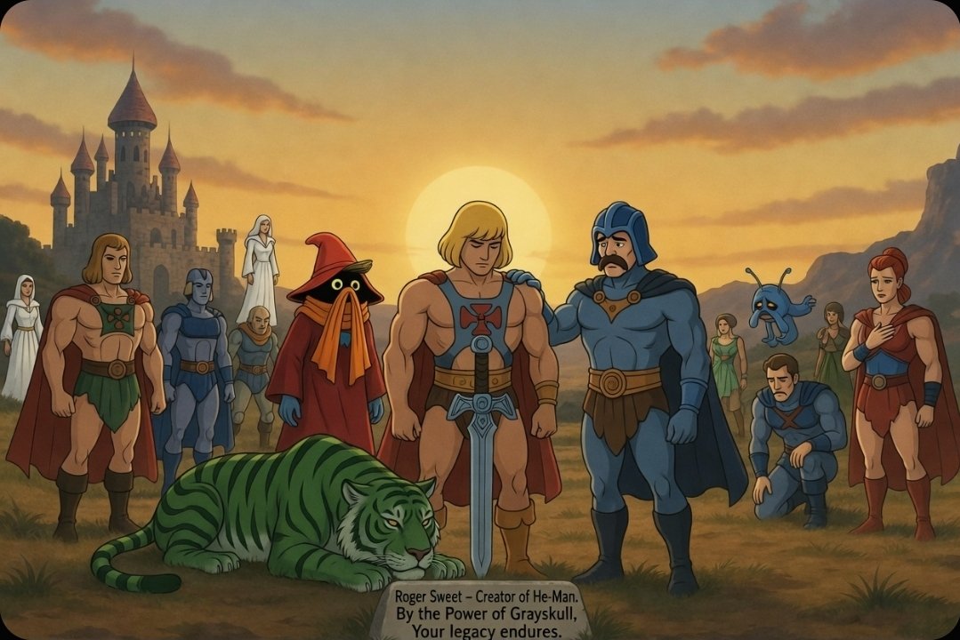 JAdamany's tweet image. Rest in peace, #RogerSweet, and thank you. Your creation of "#HeMan And The #MastersOfTheUniverse" brought joy, strength, imagination &amp;amp; ethics to generations — including one three-year-old little boy. 

"By the power of Grayskull," your legacy truly endures.✝️🙏

#RIPRogerSweet⚔️