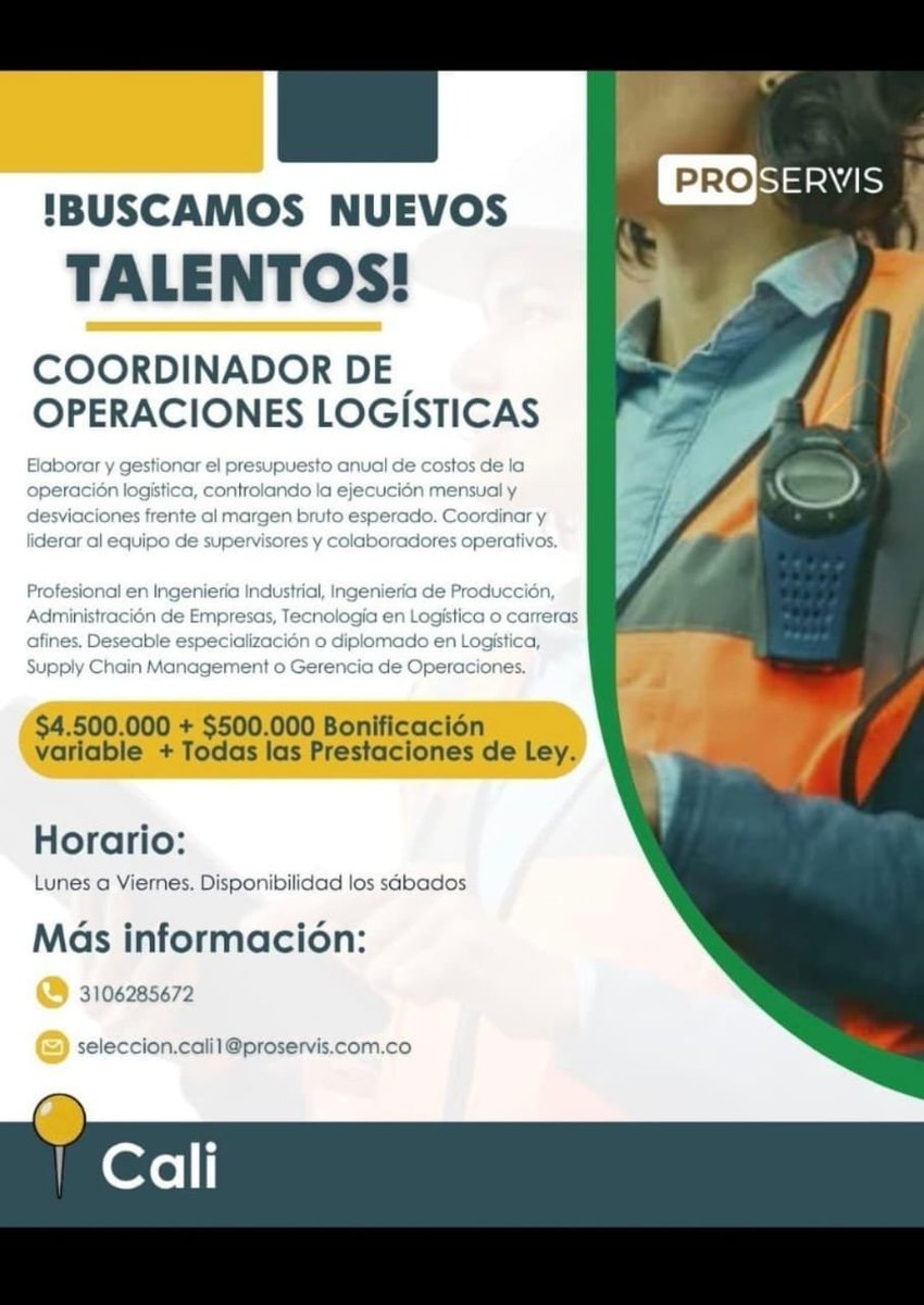 EmpleosColomb's tweet image. Trabajo sí hay #Cali