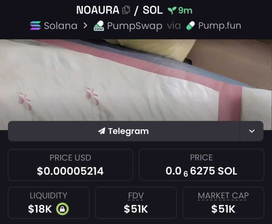 forkedflicker's tweet photo. Highlighted $NOAURA at $51K Mcap in my alpha VIP's Tg. 🚀📊🔥

⛓️Solana

CA : 
28rNwAqGdksNTYXFf8qe7vFLU9AK6zT5Y2LD2CGepump

#NOAURA #memecoin #solana https://t.co/qS2MhHI9Et