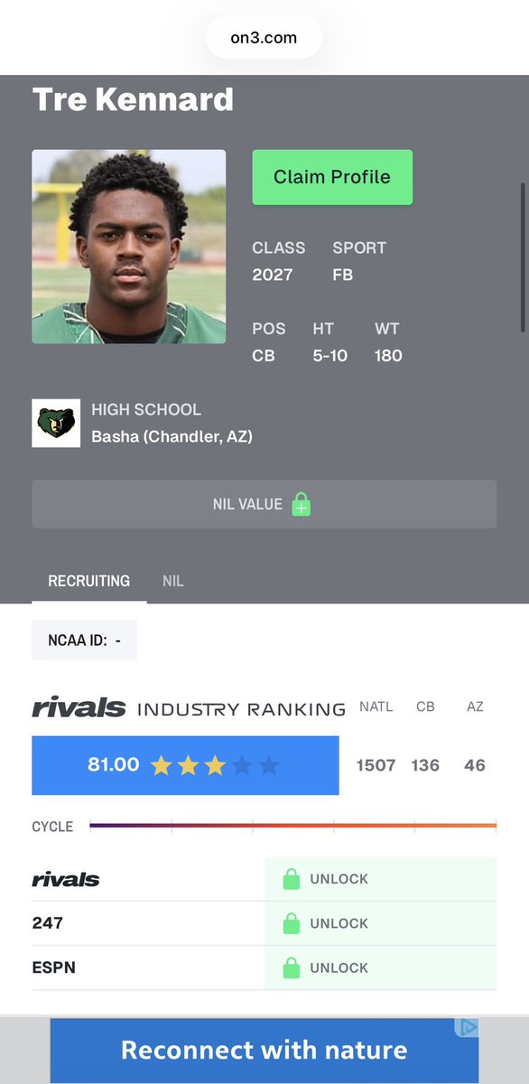 trekennardIII's tweet photo. Beyond blessed to be ranked a 3 star recruit on @Rivals!!🙏🏾 https://t.co/1oA4vEA2zq