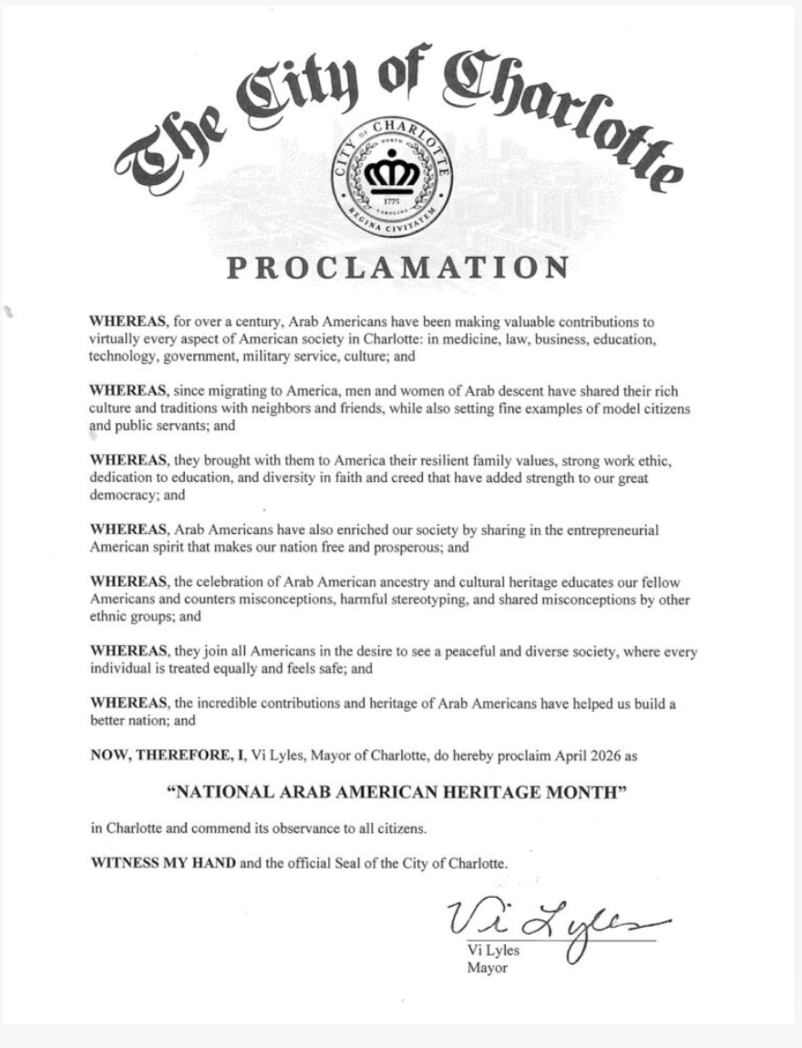 AmyMek's tweet photo. 🚨ISLAMIZATION OF NORTH CAROLINA RAGES ON: 

FROM RAMADAN TO FULL ARAB HERITAGE MONTH - CHARLOTTE MAYOR VI LYLES JUST DOUBLED DOWN

In March we exposed it:

Governor Josh Stein kicked it off with the statewide Ramadan proclamation.

Charlotte Mayor Vi Lyles went full throttle - signing the official “Charlotte Muslim Appreciation and Awareness Month,” calling Ramadan the “sacred month of fasting” and openly thanking the Charlotte Muslim Caucus and NC Democratic Muslim Caucus.

Greensboro, Cary, and Holly Springs all issued their own surrender decrees.

Now look what’s happening in April.

Charlotte Mayor Vi Lyles has just signed this new proclamation declaring April 2026 as “NATIONAL ARAB AMERICAN HERITAGE MONTH” in the City of Charlotte.

The same mayor.
The same city.
The same pattern.

Hey North Carolina this isn’t random “diversity.”

This is the Red-Green Alliance executing its playbook in real time,  moving seamlessly from Ramadan celebrations to official state/city endorsement of Arab American (read: Islamic) heritage month.

They’re not hiding it anymore. They’re institutionalizing it.

One month of Ramadan prayers and iftars at the Governor’s Mansion… followed immediately by another month of official government praise for the very movement turning North Carolina into another conquered territory.

Red states are being Arabized and Islamized, with Democrat mayors and governors proudly signing the paperwork.

North Carolinians: How much more of your state are you willing to hand over?

Wake up, Charlotte.
Wake up, Raleigh.
Wake up, North Carolina.
Wake up, America.

This is exactly how red states fall.