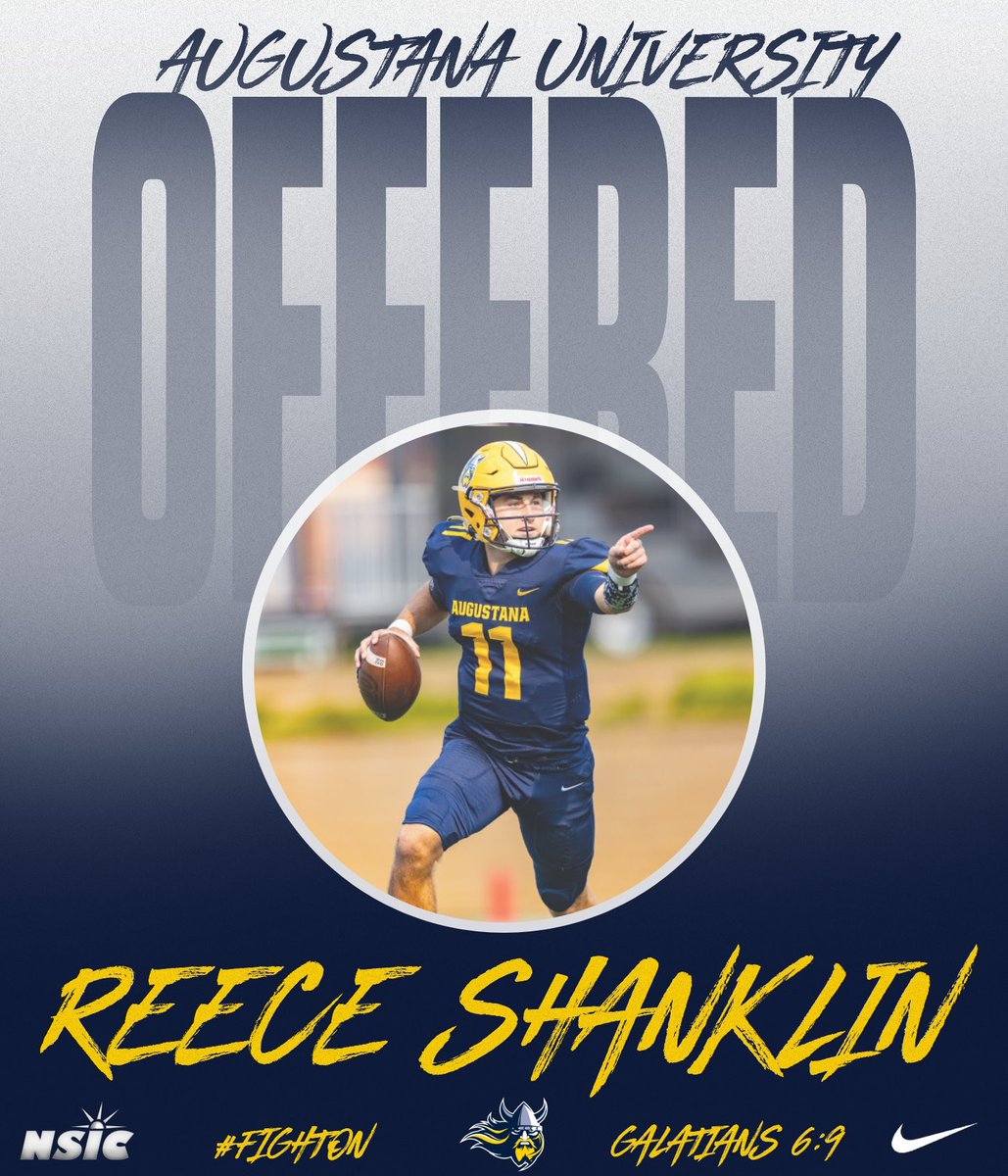 ReeceShanklin11's tweet photo. After a great conversation with @CoachDrew18 I am extremely blessed to receive an offer from Augustana University!! #agtg✝️🙏🏾 Be clean in the pocket✝️
@AllenTrieu  @247recruiting   @DemetricDWarren @coachnellyy  @IamClint_C  @EDGYTIM @JPRockMO @Elite11
@DarrenSunkett @hamitchom https://t.co/K30M1BmXoQ