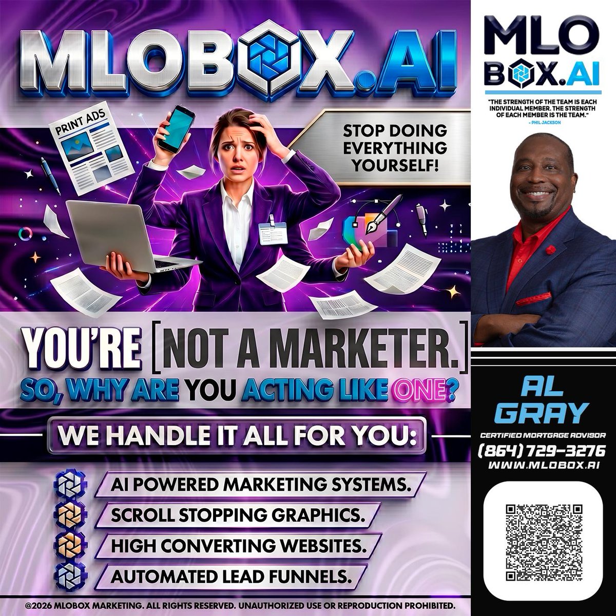 al_gray2020's tweet image. Stop juggling everything! 🎪 Let MLOBOX.AI handle your marketing with AI-powered systems and automated lead funnels. Focus on what you do best! 💼 #MarketingMadeEasy #AI #LeadGeneration