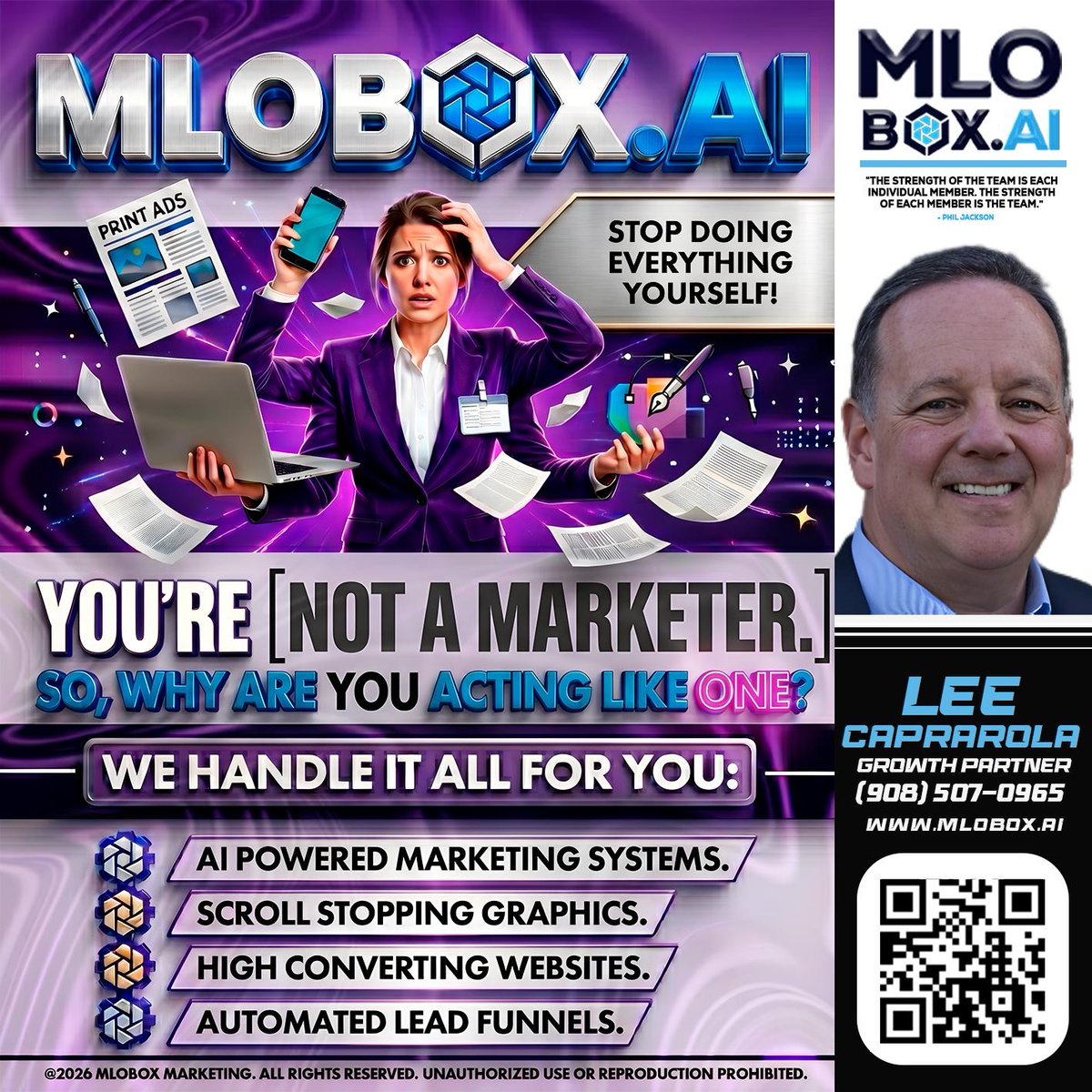 LC_Mortgage's tweet image. Feeling overwhelmed by marketing? Let us handle it! From AI-powered systems to stunning graphics, we’ve got your back. 📈✨ #MarketingMadeEasy #AI #LeadGeneration