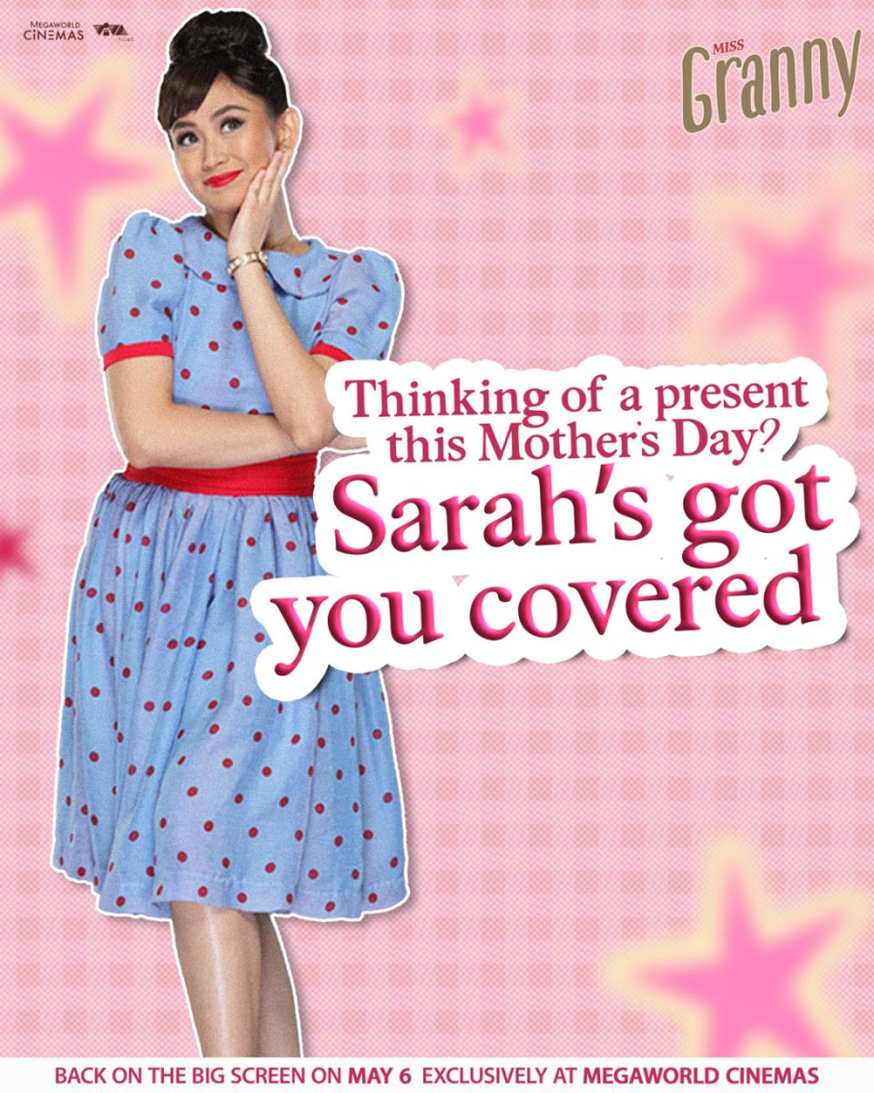 Have your time with your mothers more memorable with Sarah G! 🤩

Make your mother’s day celebration twice as nice with Miss Granny! Tara, movie date kayo ni Mama! 😊🍿

MISS GRANNY, May 6 exclusively in Megaworld Cinemas!

#HappyMothersDay #MissGrannyPH #SarahG