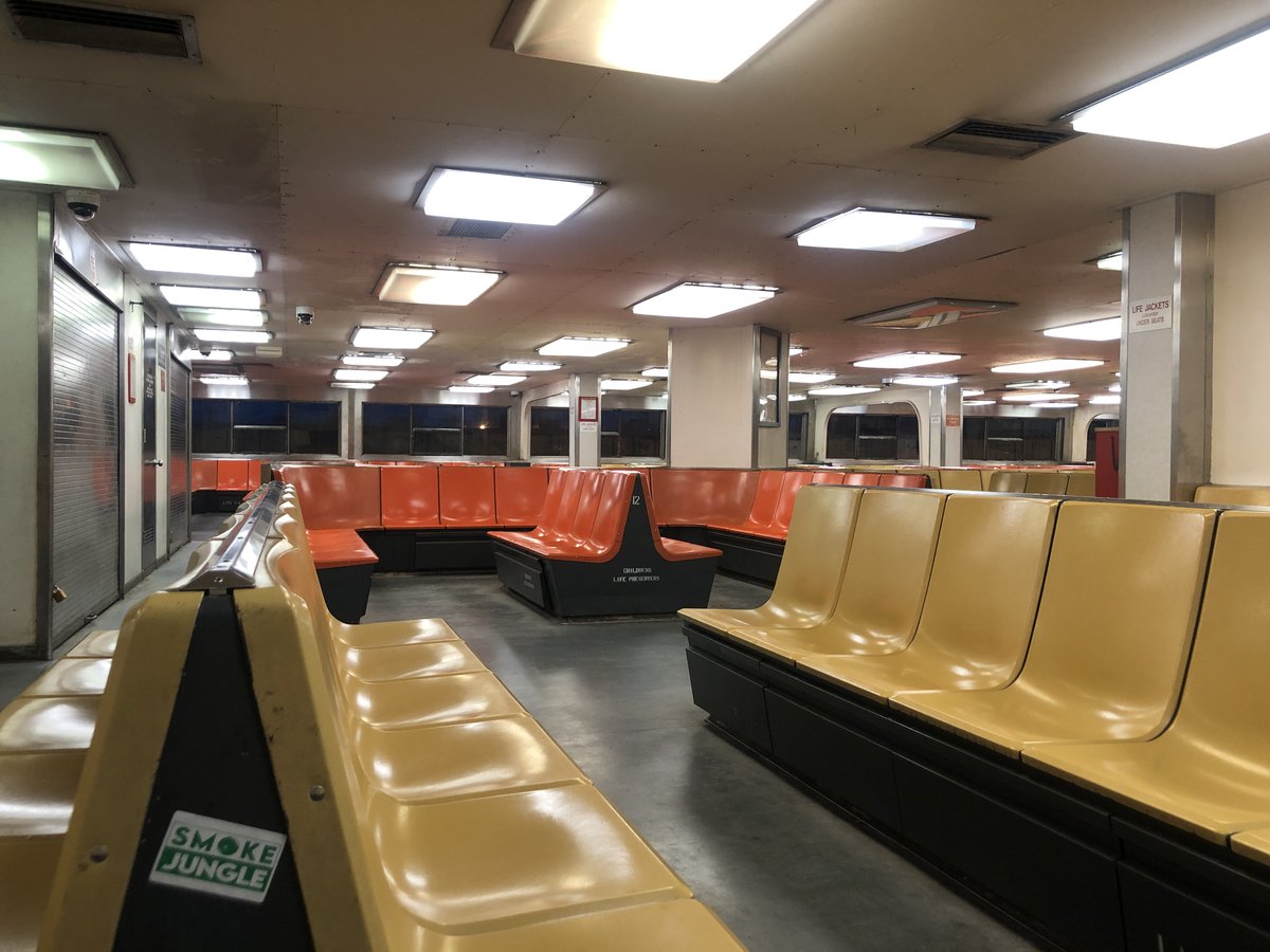 nycinfilm's tweet image. There's something eerie about an empty SI Ferry at night. #NYC #StatenIsland #ghosttown