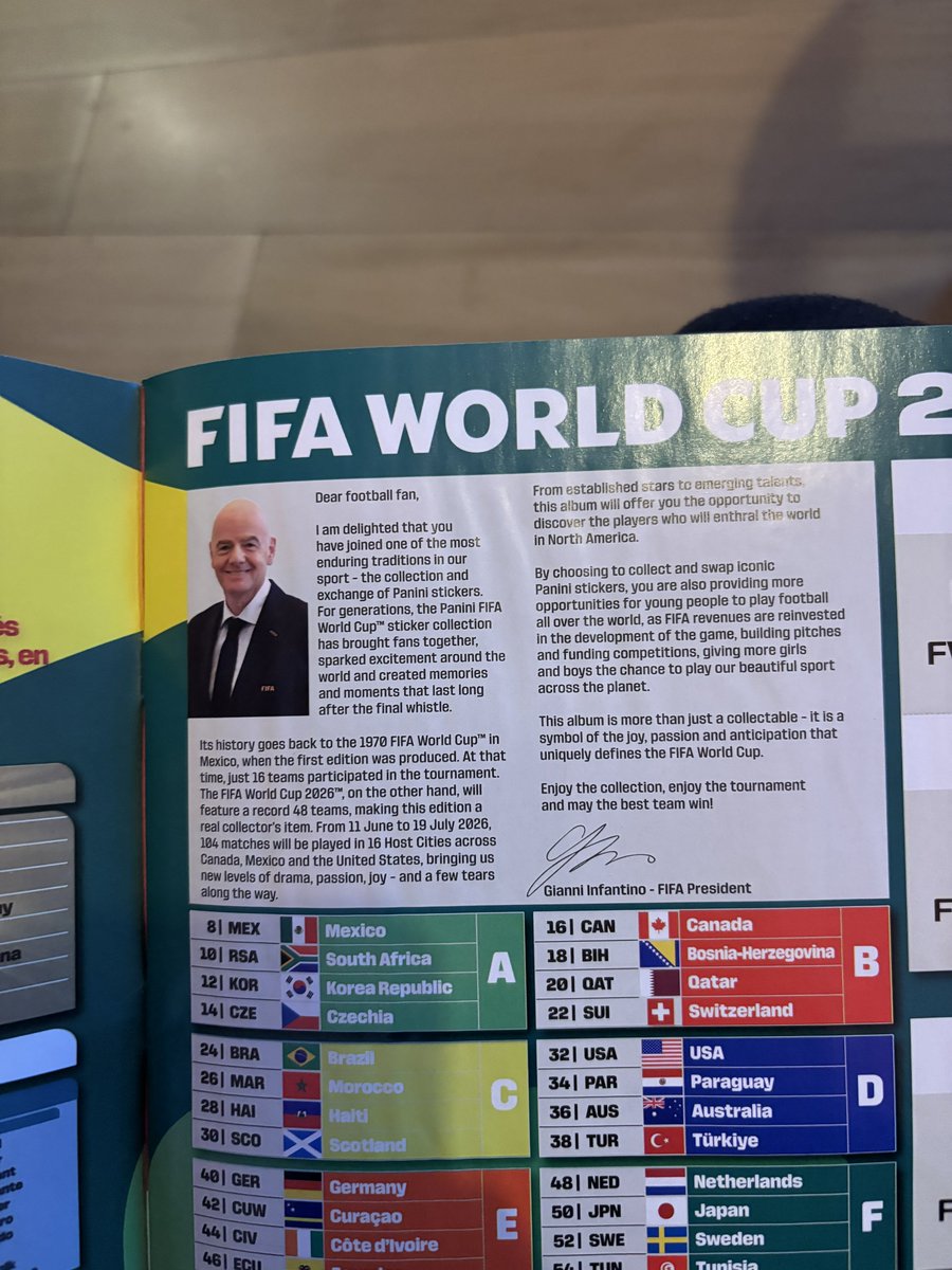 El álbum del Mundial tiene una carta de Infantino. Nunca vi nada igual en mi vida.