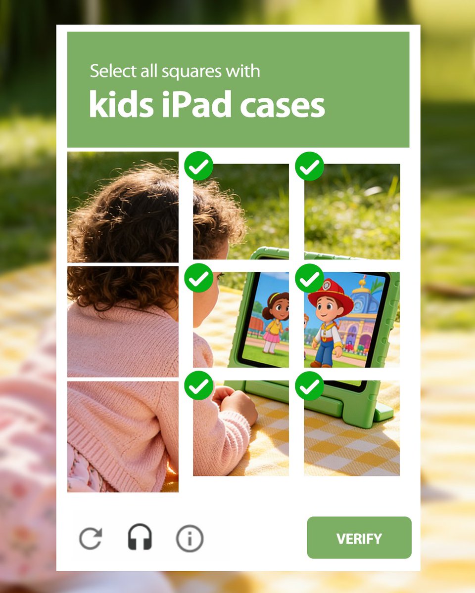 ProcaseWorld's tweet photo. Select all squares that contain: 20 minutes of uninterrupted peace.
Taking screen time to the park is the ultimate Spring hack. Protect the tablet with our heavy-duty, easy-to-carry kids case, kick back, and enjoy the sunshine.
#procase #recaptcha #ipad #ipadkids #springpicnic https://t.co/mjYoN5FOkL