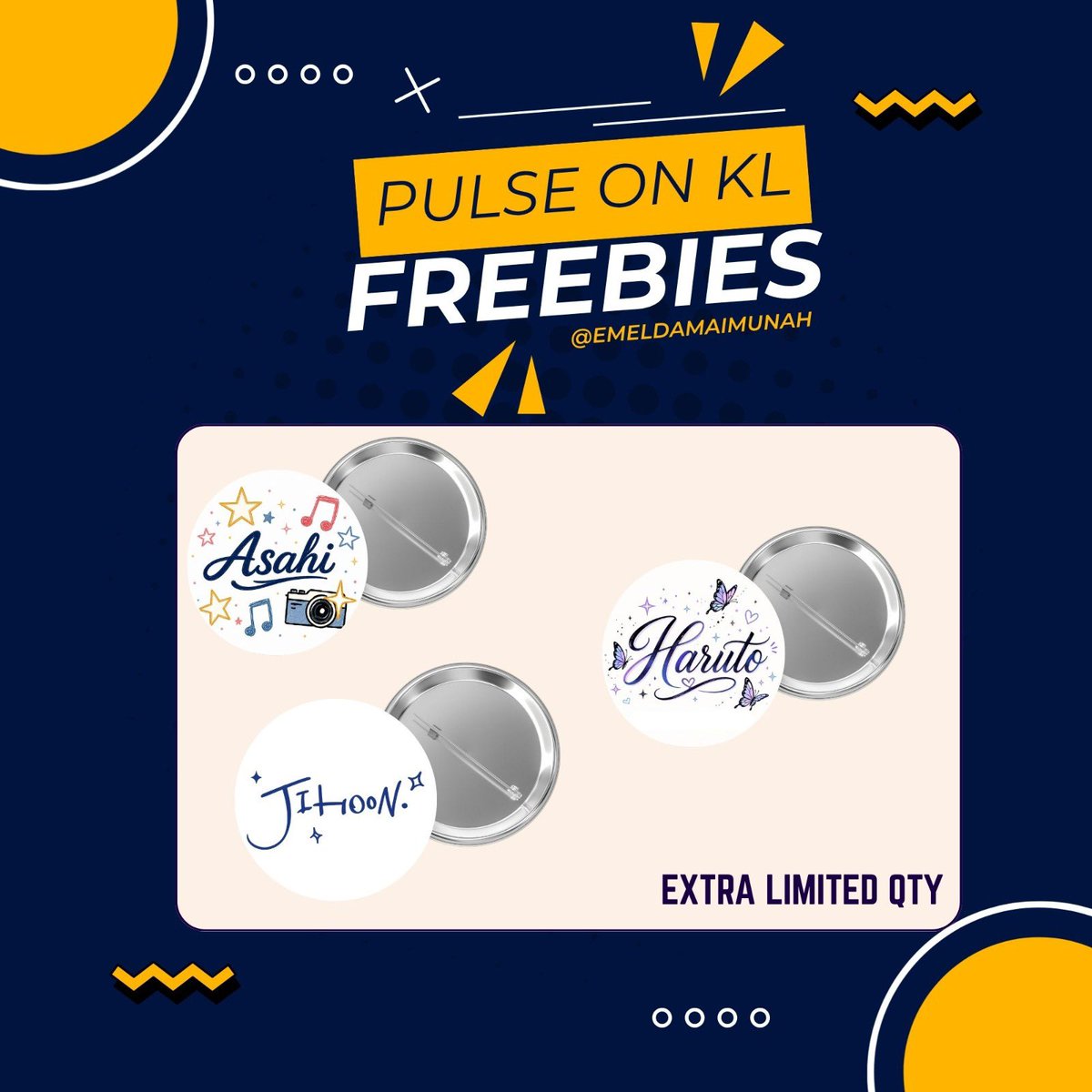 Hellowww teumes! I prepare some little freebies. 

📍 30 may 2026 / axiata arena 
👗 tba 

P/s : stresss2 boleh ambik temporary tattoo bias 😆

C you there soon!

#PULSEONinKL #PULSE_ON_IN_KL #TREASUREinKL #TREASUREinMY