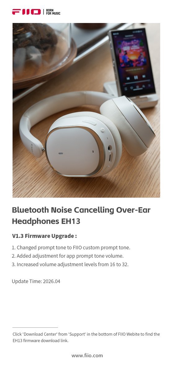 FIIO_official's tweet image. The new firmware V1.3 for EH13 is now available!

EH13 V1.3 firmware download link:
forum.fiio.com/note/showNoteC…

#FIIO #EH13 #Headphones #Music #FirmwareUpgrade #Earphones #ANC