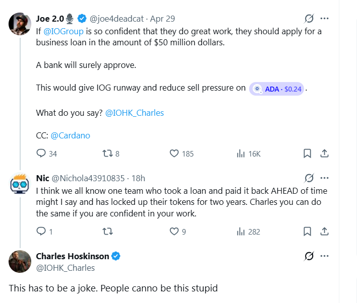 thecryptobasic's tweet image. #Cardano Founder Charles Hoskinson Reacts to $50M Loan Proposal Amid $ADA Treasury Funding Debate.