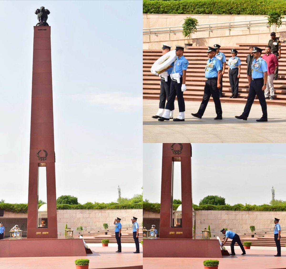 salute2soldier's tweet image. On his superannuation, Air Mshl Jeetendra Mishra, SYSM, AVSM, VSM, AOC-in-C WAC, laid a wreath at #NationalWarMemorial, paying homage to our #Bravehearts. With a solemn salute, he honoured the fallen whose supreme sacrifice continues to inspire the #Nation.