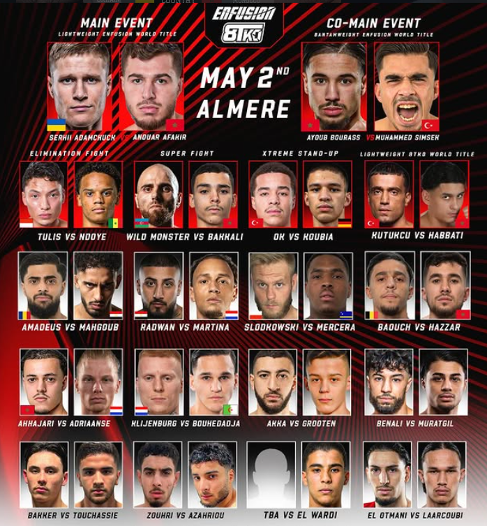 Fani kickboxingu, długo czekaliście na kolejną odsłonę 8TKO od Enfusion, ale już jest!

Dziś wieczorem widzimy się w holenderskim Almere  i wierzymy, że nokauty będą sypały się jak z rogu obfitości.

Na żywo od 21.15 w Fightklubie!