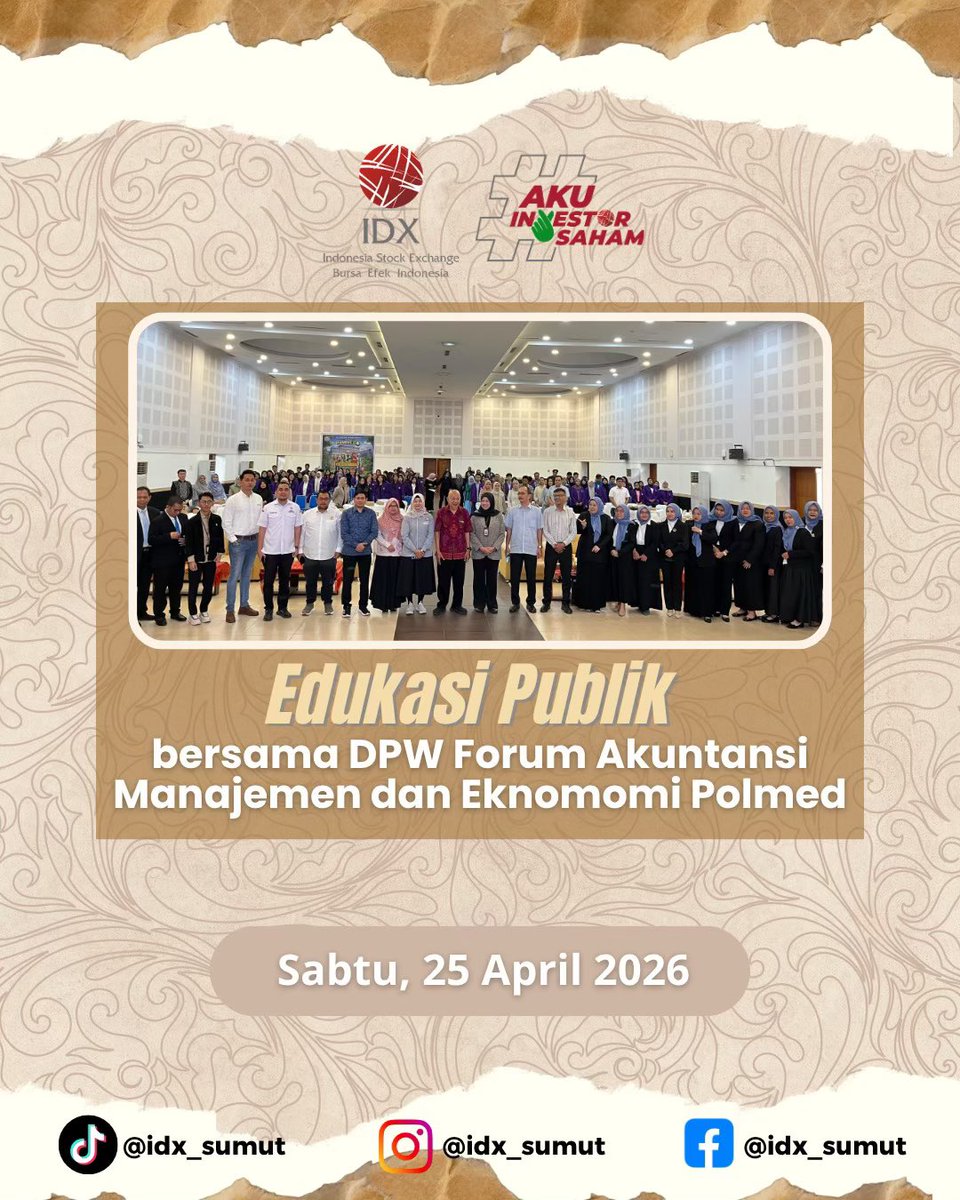 idx_sumut's tweet image. Ahhooii Sobat IDX!! 🙌🏻 Edukasi Publik bersama DPW FAME Polmed tingkatkan literasi keuangan &amp;amp; pemahaman pasar modal 📊 Yuk mulai investasi bijak dari sekarang! 🚀 #IDX #YukInvestasi