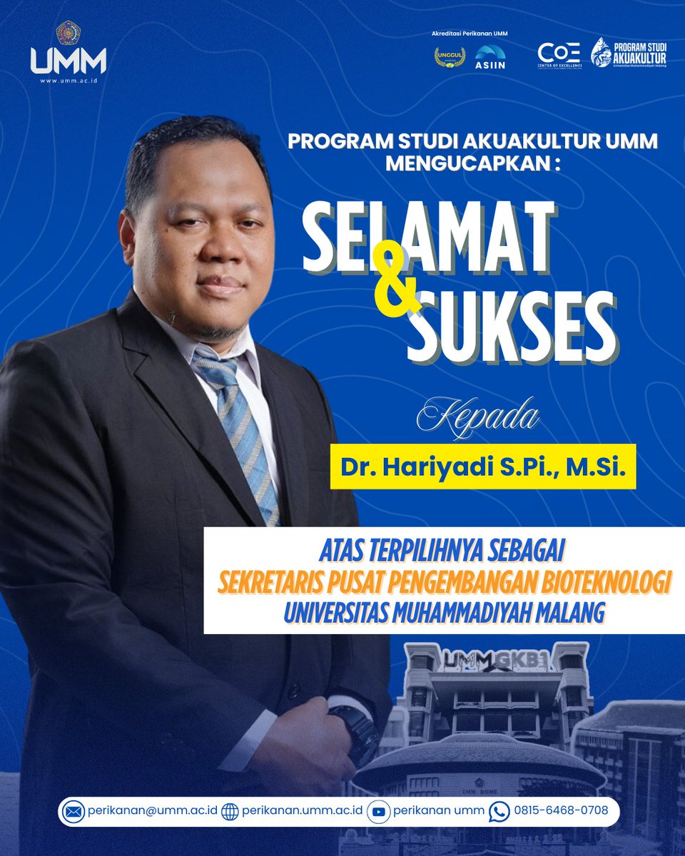 PerikananUMM's tweet photo. Program Studi Akuakultur UMM mengucapkan selamat dan sukses kepada
Dr. Hariyadi, S.Pi., https://t.co/y4jmrxLXK3.

Semoga amanah dalam menjalankan tugas dan terus memberikan kontribusi terbaik bagi pengembangan ilmu pengetahuan dan inovasi. https://t.co/WMmbTfOPXn