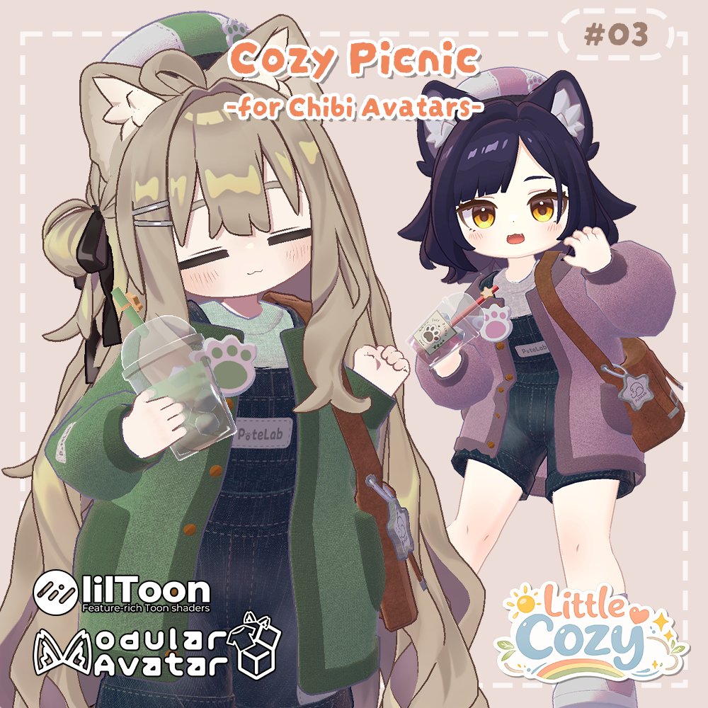 potelab_3D's tweet photo. 🌿 新作販売開始 🌿
「LittleCozy 03 – Cozy Picnic」
おでかけ気分になれる
ピクニックコーデセット🧺
✔ フルコーデ一式
✔ カラバリほぼ無限!
🎉 GWセール中
フルセット 2500 → 1800円
(24時間限定 1600円)
▼BOOTHはこちら
https://t.co/updWJHXqxR
#VRChat #PoteLab #booth_pm