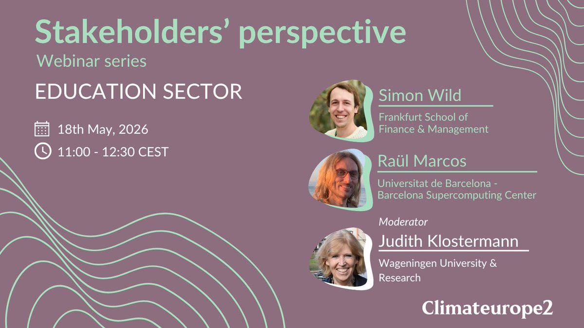 climateurope2's tweet photo. 🎓 How can education shape climate service standards?
Join the @Climateurope2 Stakeholders' Webinar on the Education Sector!
📅 18 May | 11:00–12:30 CEST
💻 Online
👉 Register: https://t.co/stlQXEIgVn
#Climateurope2 #ClimateServices #ClimateEducation #HorizonEurope https://t.co/RTviFrDQFx