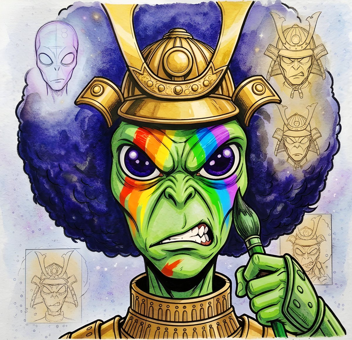 UdayDolas's tweet image. My entry @Anomalybyarti 🎨⚔️

Samurai fights with PAINTBRUSH! 🖌️

Angry face? Gemini ruined my
reference images 😂💀

AI tried. Real art won. 🏆

#Anomaly #ArtCompetition #HandDrawn
Judges @Artifex @Pearly 
please check my entry! 🙏🔥
#NFTArt #CryptoArt #AlienArt