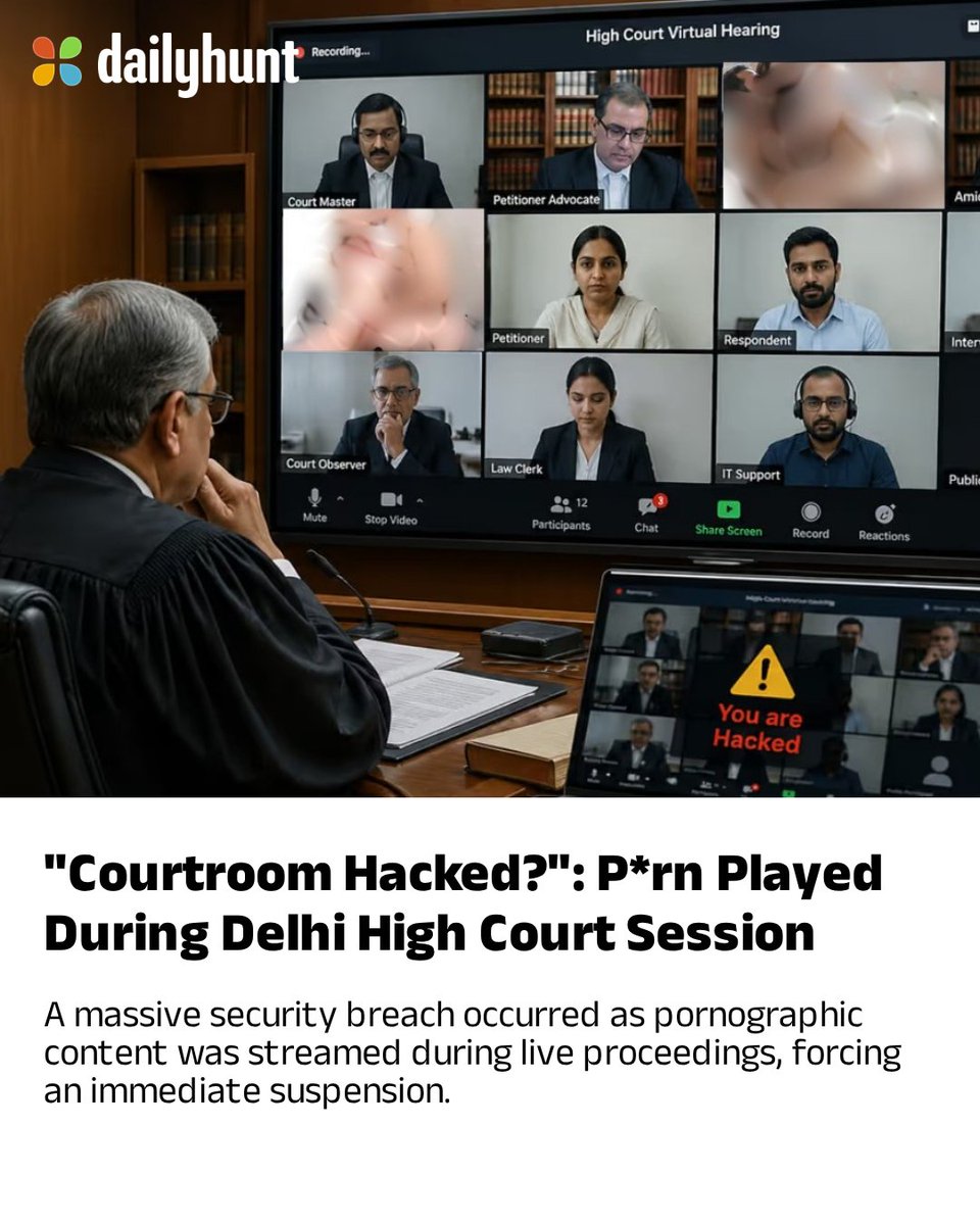 DailyhuntApp's tweet image. Porn clips disrupt Delhi High Court Chief Justice's virtual hearings twice
📸 Credit: Asianet

Read more from Madhyamam English and other top sources here: w.dhunt.in/14e3sl?partner…

#DelhiHighCourt #CyberSecurity #IndiaNews #LegalTech #current #sho