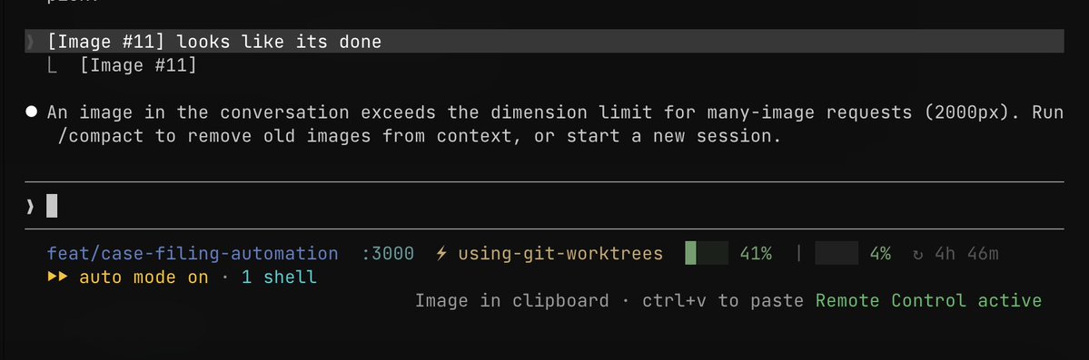 Hey <a href="/bcherny/">Boris Cherny</a>, is it possible to offload the "current image buffer" instead of running slow /compact? I am a designer, and I usually communicate through screenshots, you know. 

Also, the message about pixels is unclear at least for me.