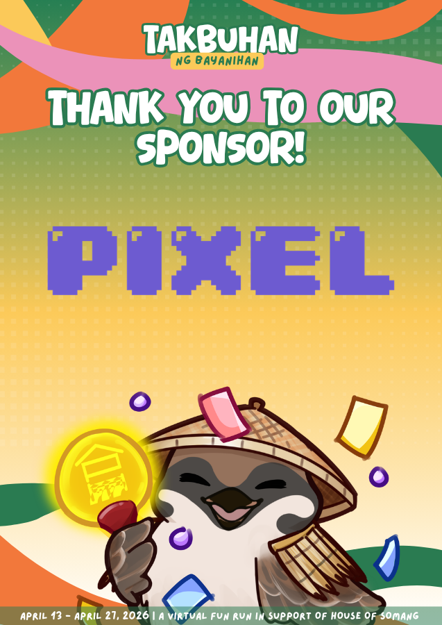 Takbuhan ng Bayanihan has officially ended!

We would like to thank our sponsors, <a href="/Mozaiku_Prints/">Mozaiku Prints ✨</a> and <a href="/Pixel4Creators/">PIXEL For Creators</a>, for supporting our biggest project yet!

#PHTBayanihan4Somang