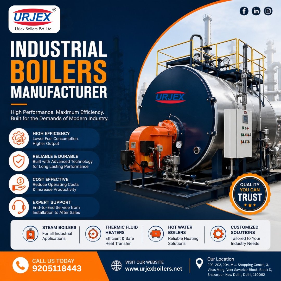 UrjexB's tweet image. Looking for a reliable Industrial Boilers Manufacturer? 
Urjex Boilers Pvt Ltd delivers high-efficiency, durable &amp;amp; cost-saving boiler solutions for all industries.

Boost productivity. Reduce fuel costs.
📞 Get in touch today!
#IndustrialBoilers #Manufacturing #EnergyEfficiency
